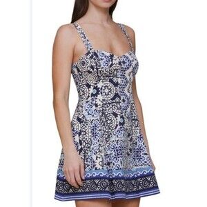 Avec Les Filles Floral Blue and White Dress Size 12 NWT